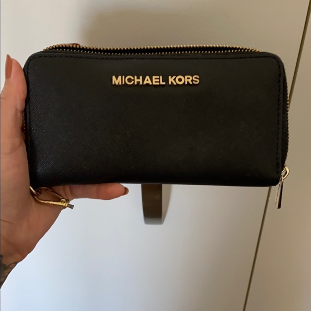 Michael Kors Black and Gold Wristlet Wallet